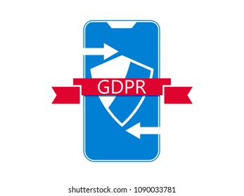 General data protection regulation, abbreviation: DSGVO. Protection of natural persons with regard to the processing of personal data. Smartphone and ribbon. Vector illustration