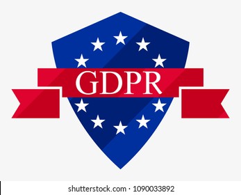 General data protection regulation, abbreviation: DSGVO. Protection of natural persons with regard to the processing of personal data. Shield and stars of the European Union. Vector illustration