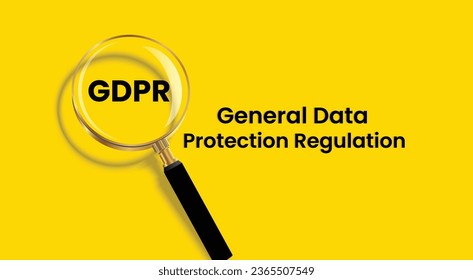 General Data Protection Regulation abbreviation GDPR. GDPR Acronym banner with magnifying glass on yellow background.