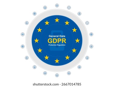 Reglamento general de protección de datos y fondo gris azul circular. Diseño de Vector de tecnología abstracta GDPR