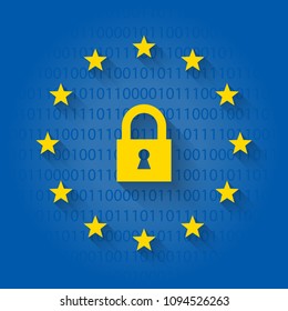 General Data Protection Regulation concept with lock symbol and flag of European Union