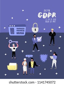 General Data Protection Regulation Concept With Characters For Poster, Banner. GDPR Principles For The Processing Of Personal Data. Vector Illustration