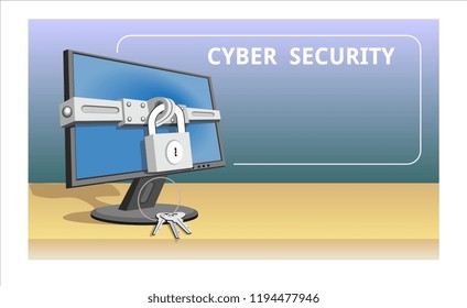 General Data Protection Regulation. Cyber security and privacy monitor  computer key the closed lock