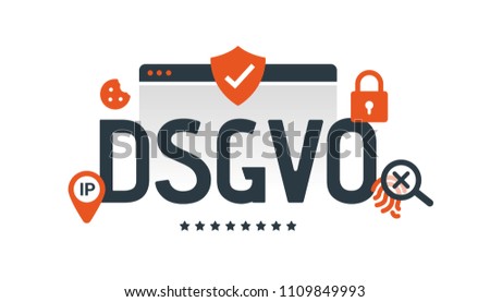 General Data Protection Regulation. Digital and internet symbols in front of DSGVO letters. GDPR, RGPD, DSGVO. Concept vector illustration. Flat style. Horizontal