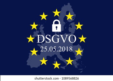 General Data Protection Regulation, EU map and flag. In german: Datenschutz Grundverordnung (DSGVO) – stock vector