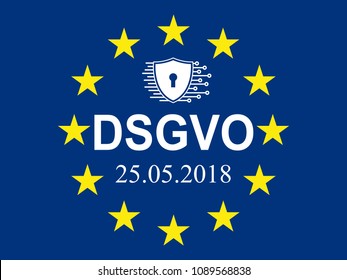 General Data Protection Regulation, EU flag. In german: Datenschutz Grundverordnung (DSGVO) – stock vector
