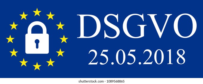 General Data Protection Regulation, EU flag. In german: Datenschutz Grundverordnung (DSGVO) – vector