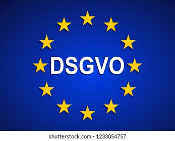 General Data Protection Regulation, EU flag. Datenschutz Grundverordnung (DSGVO) – stock vector