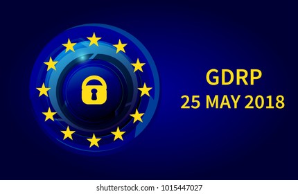 General Data Protection Regulation - GDPR. 25 May 2018. Vector illustration with stars on dark navy background