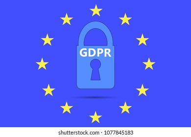 General Data Protection Regulation (GDPR) padlock symbol of the castle with the letters GDPR and the stars of the European Union