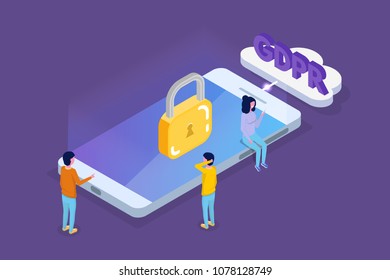 General Data Protection Regulation - GDPR Isometric Concept. Vector Illustration.