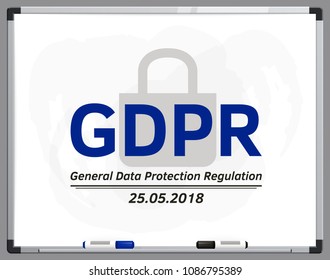 General Data Protection Regulation (GDPR). Words on whiteboard or noticeboard with marker pen. Concept illustration. Vector.