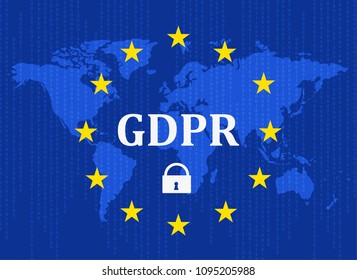 General Data Protection Regulation (GDPR) with padlock against the background of the Earth map Vector illustration.