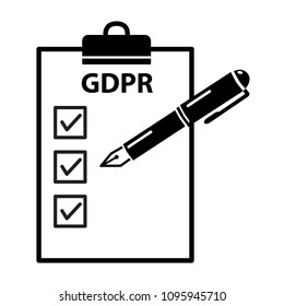 General Data Protection Regulation GDPR ready check control concept, paper folder with check marks and pen, black and white pen icon
