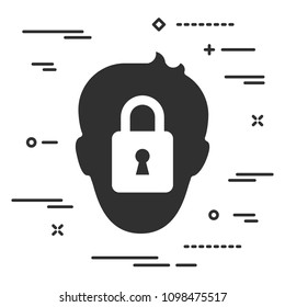 General Data Protection Regulation (GDPR) flat silhouette of a human face under the lock concept icon