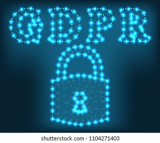 General Data Protection Regulation. GDPR concept, vector illustration. Protection of personal data. Polygonal low poly design. Wireframe polygon concept. Abstract with polygon, line, connecting dots.