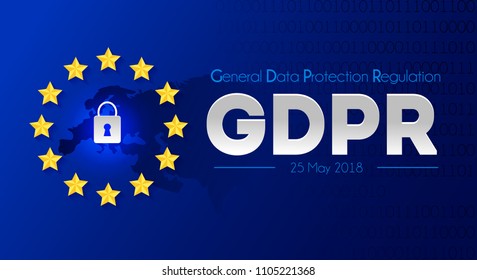 General Data Protection Regulation - GDPR. Vector illustration with EU map, flag and binary code. Vector illustration