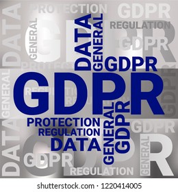 General Data Protection Regulation. GDPR concept, vector illustration. Protection of personal data tag cloud typofraphy concept. Minimal  wordcloud design on grey gradient background