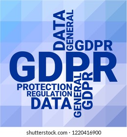 General Data Protection Regulation. GDPR concept, vector illustration. Protection of personal data. Wordcloud minimal design on Polygonal low poly background