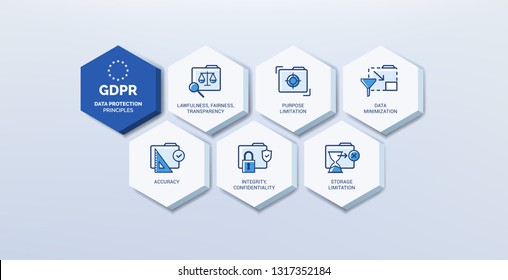 General Data Protection Regulation (GDPR) Icons Set: Data Safety Principles