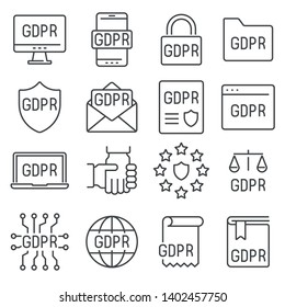 General Data Protection Regulation GDPR Personal data protection, Cyber security and information privacy Icons set