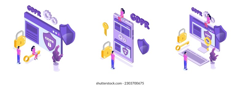 General Data Protection Regulation - GDPR isometric concept. Vector illustration.
