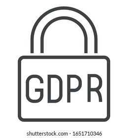 Icono de línea del Reglamento de protección de datos general sobre fondo blanco