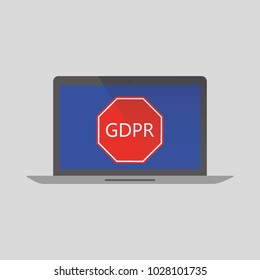 General Data Protection Regulation padlock on sceen GDPR in red stop sign