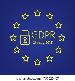 General data protection regulation with padlock, 25 may 2018, vector illustration