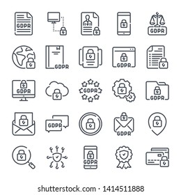 General Data Protection Regulation related line icon set. GDPR linear icons. Privacy policy outline vector signs and symbols collection.