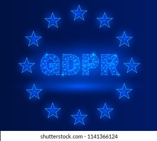 General data protection regulation theme. The picture includes glowing text on dark blue background. A clipping mask was used and layers.