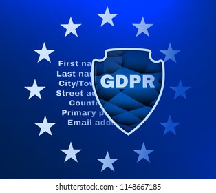 General data protection regulation theme. The picture includes stars, Stylized Shield and dark blue background. A clipping mask was used and layers.