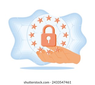 General data protection regulations, with the concept of a padlock over hand. The General Data Protection Regulation or GDPR Concept. flat vector modern illustration