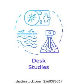 General and desk studies blue gradient concept icon. Gathering project data. Geotechnical investigation procedure. Round shape line illustration. Abstract idea. Graphic design. Easy to use in article