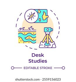 General and desk studies multi color concept icon. Gathering project data. Geotechnical investigation procedure. Round shape line illustration. Abstract idea. Graphic design. Easy to use in article