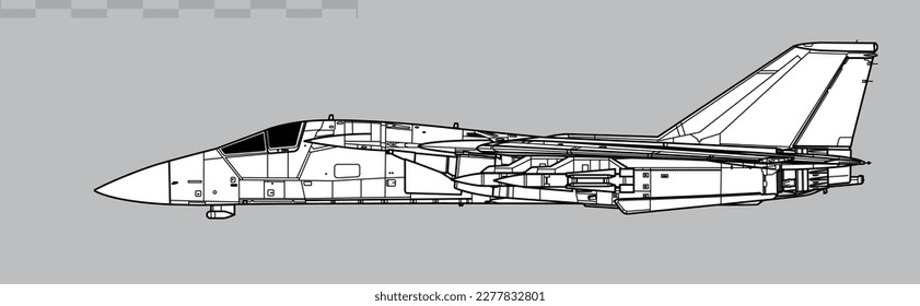 General Dynamics, Grumman F-111B with AIM-54 Phoenix missile. Vector drawing of carrier based interceptor aircraft. Side view. Image for illustration and infographics.