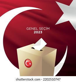 Elecciones generales en Turquía 2023. (Turco: Elecciones generales 2023) Cédulas electorales y símbolo de la bandera turca.