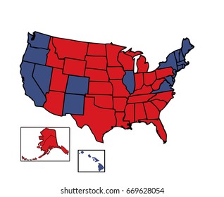 General Electoral Map Of 50 United States Colored In  Red, Blue For The General Presidential Election Fully Customizable In Vector Format.