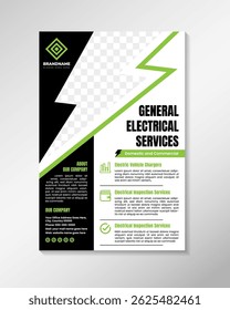modelo de folheto de serviços elétricos gerais. design de cartaz editável. banners e cartazes personalizáveis. Utilize os melhores modelos editáveis para instaladores e técnicos de eletricistas.