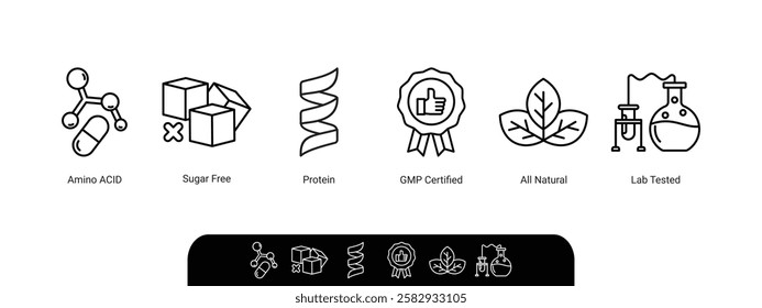 General features icons for food dietary supplement labeling