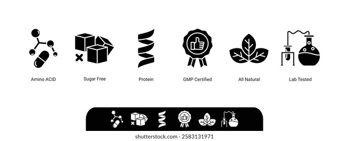 General features icons for food dietary supplement labeling