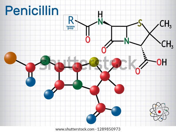 ペニシリン Pcn 分子の一般式 抗生物質の一群である ケージの中の紙 構造化学式と分子モデル ベクターイラスト のベクター画像素材 ロイヤリティフリー