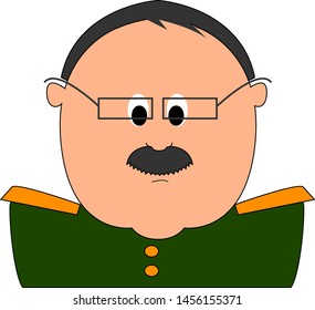 General with glasses, illustration, vector on white background.