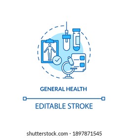 General health concept icon. Top testing category idea thin line illustration. Annual health visit. Tests for different chemicals, proteins. Vector isolated outline RGB color drawing. Editable stroke