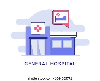 General Hospital building white isolated background with flat color outline style