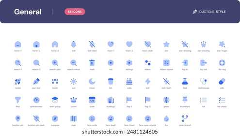 General icon set. Essential UI Icons Set in Duotone Style. The set consists of essential and commonly-used icons that every UI designer needs.