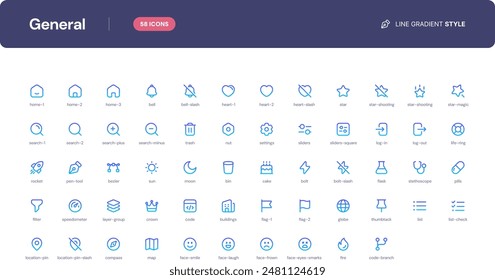 General icon set. Essential UI Icons Set in Line Gradient Style. The set consists of essential and commonly-used icons that every UI designer needs.