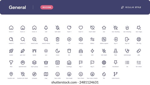 General icon set. Essential UI Icons Set in Line Style. The set consists of essential and commonly-used icons that every UI designer needs.