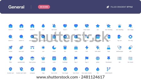 General icon set. Essential UI Icons Set in Filled Gradient  Style. The set consists of essential and commonly-used icons that every UI designer needs.