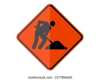 general isolated road sign with silhouette man working for road work, icon, button, board, notification, message, information, label, sticker etc. flat paperwork style vector design 